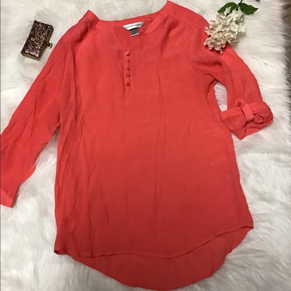 Christopher & Banks  Top Tunic Blouse Roll sleeve